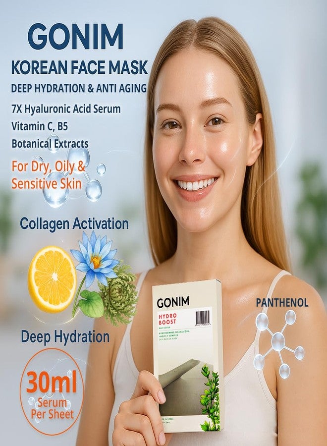 GONIM Face Mask Korean Skin Care with Hyaluronic Acid Serum & Collagen Activation, Hydrating Face Masks Skincare with Vitamin C, Moisturizing Sheet Mask for All Skin, Korean Face Mask 10 Sheets - Image 2